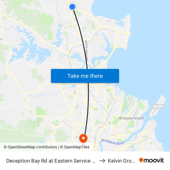 Deception Bay Rd at Eastern Service Rd to Kelvin Grove map