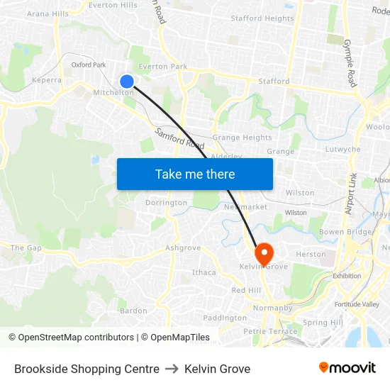 Brookside Shopping Centre to Kelvin Grove map