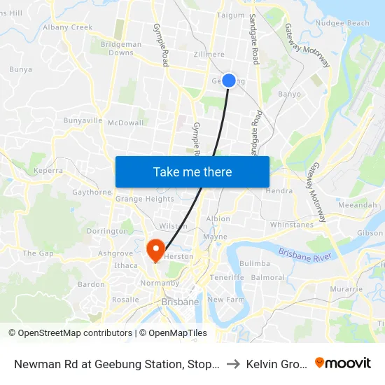 Newman Rd at Geebung Station, Stop 51 to Kelvin Grove map