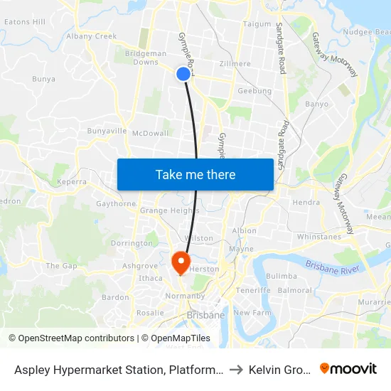 Aspley Hypermarket Station, Platform C to Kelvin Grove map