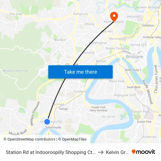 Station Rd at Indooroopilly Shopping Ctr, Stop D to Kelvin Grove map
