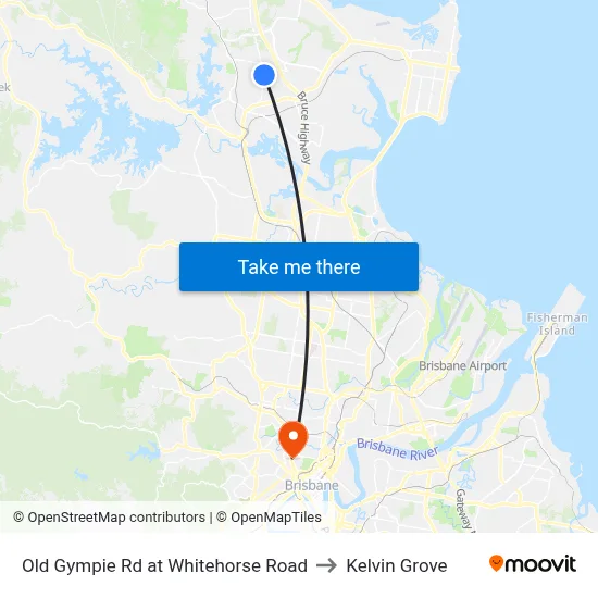 Old Gympie Rd at Whitehorse Road to Kelvin Grove map