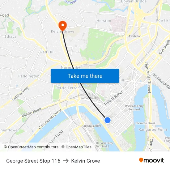 George Street Stop 116 to Kelvin Grove map