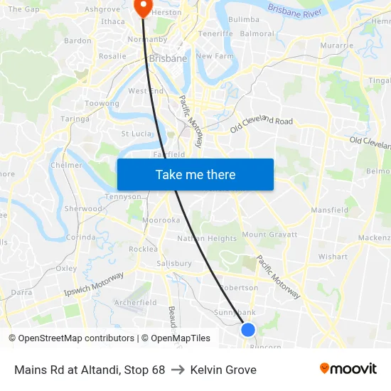 Mains Rd at Altandi, Stop 68 to Kelvin Grove map