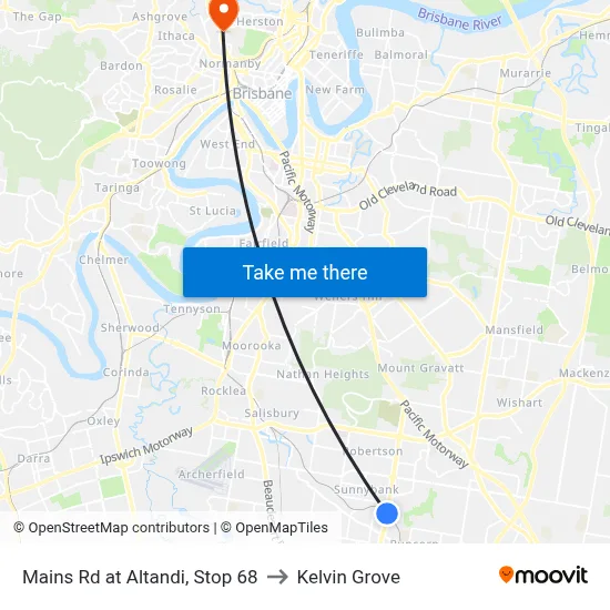 Mains Rd at Altandi, Stop 68 to Kelvin Grove map