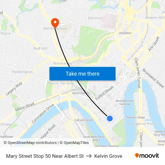Mary Street Stop 50 Near Albert St to Kelvin Grove map