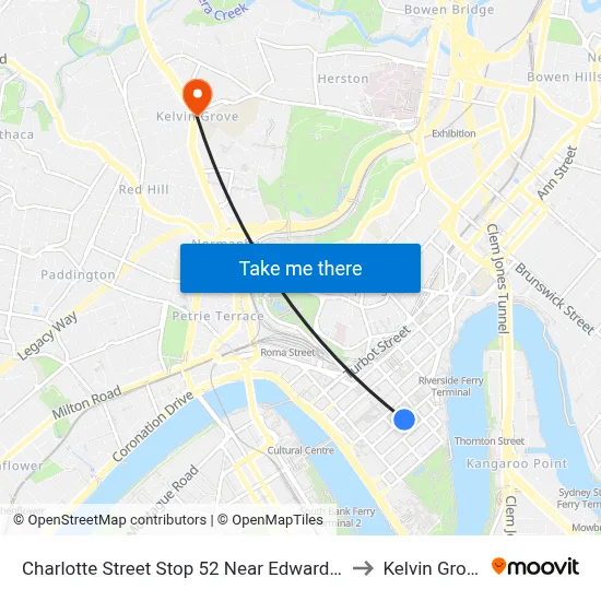 Charlotte Street Stop 52 Near Edward St to Kelvin Grove map
