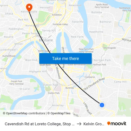 Cavendish Rd at Loreto College, Stop 35 to Kelvin Grove map
