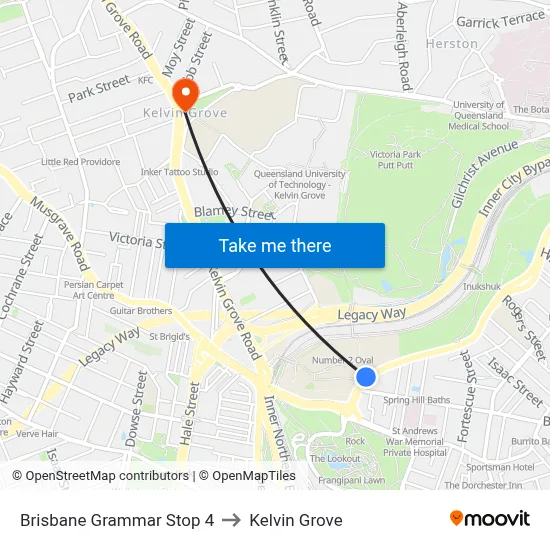 Brisbane Grammar Stop 4 to Kelvin Grove map