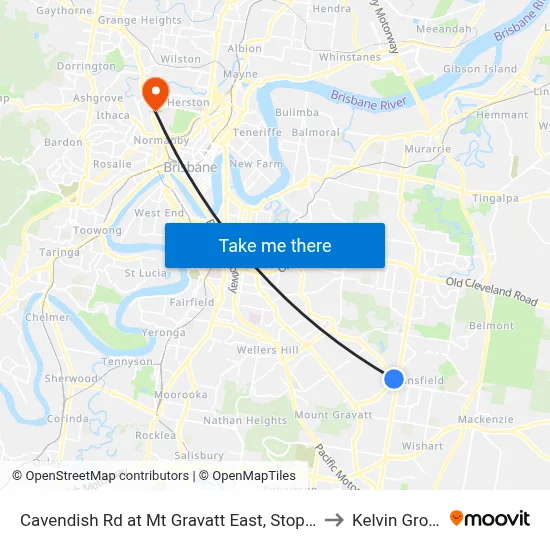 Cavendish Rd at Mt Gravatt East, Stop 60 to Kelvin Grove map