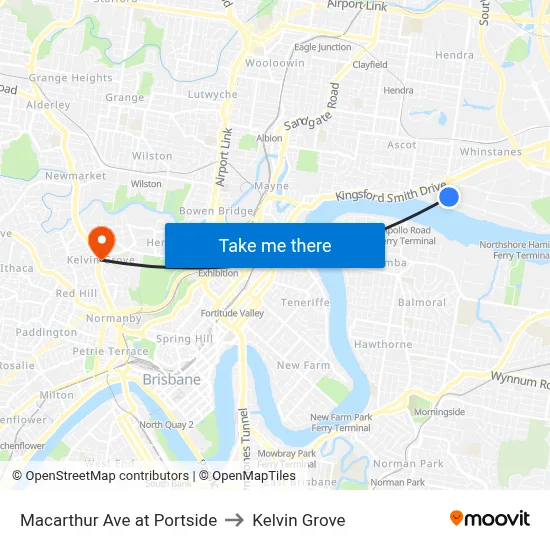 Macarthur Ave at Portside to Kelvin Grove map