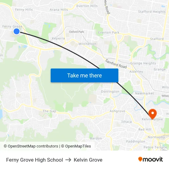 Ferny Grove High School to Kelvin Grove map