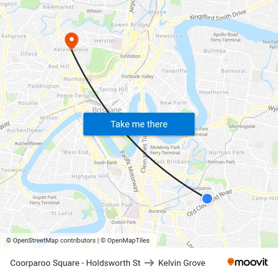Coorparoo Square - Holdsworth St to Kelvin Grove map