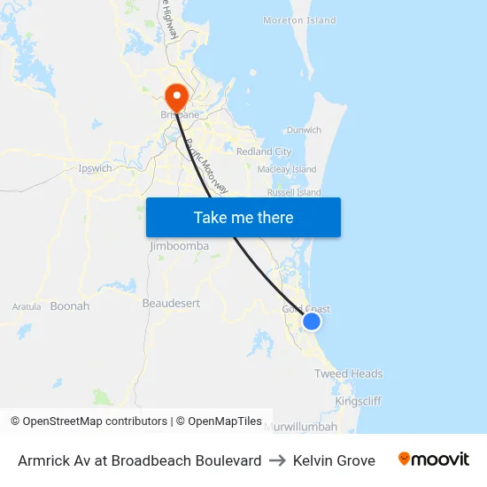 Armrick Av at Broadbeach Boulevard to Kelvin Grove map