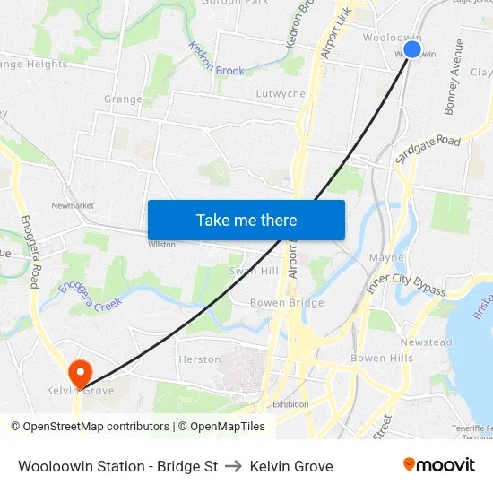 Wooloowin Station - Bridge St to Kelvin Grove map