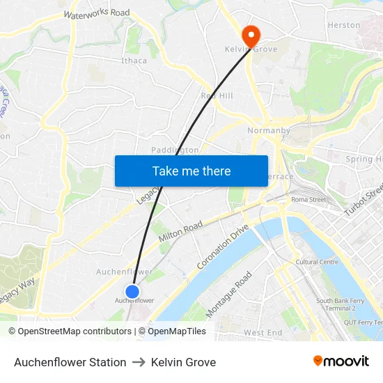 Auchenflower Station to Kelvin Grove map