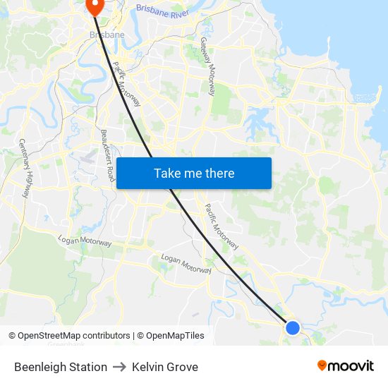 Beenleigh Station to Kelvin Grove map