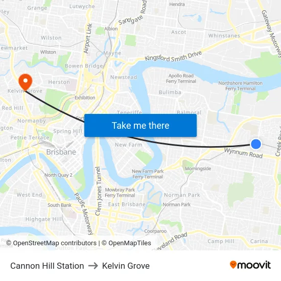Cannon Hill Station to Kelvin Grove map
