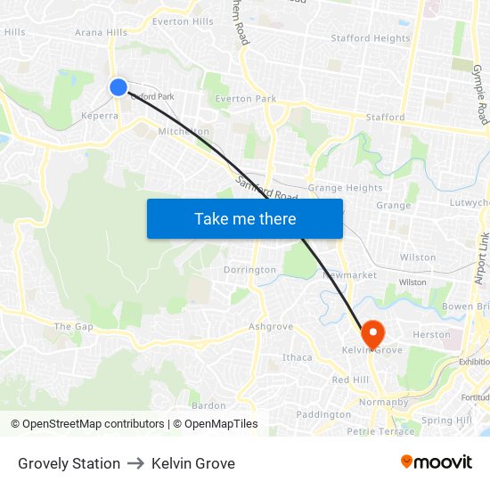 Grovely Station to Kelvin Grove map