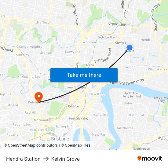 Hendra Station to Kelvin Grove map