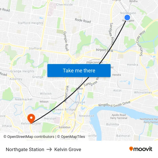 Northgate Station to Kelvin Grove map