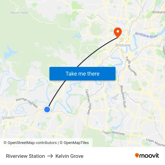 Riverview Station to Kelvin Grove map