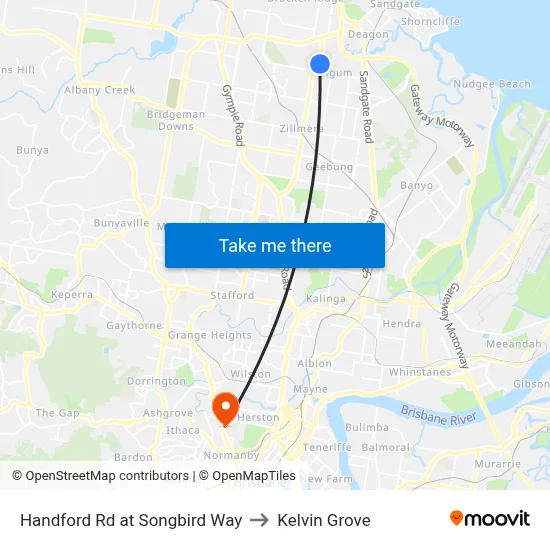 Handford Rd at Songbird Way to Kelvin Grove map