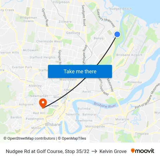 Nudgee Rd at Golf Course, Stop 35/32 to Kelvin Grove map