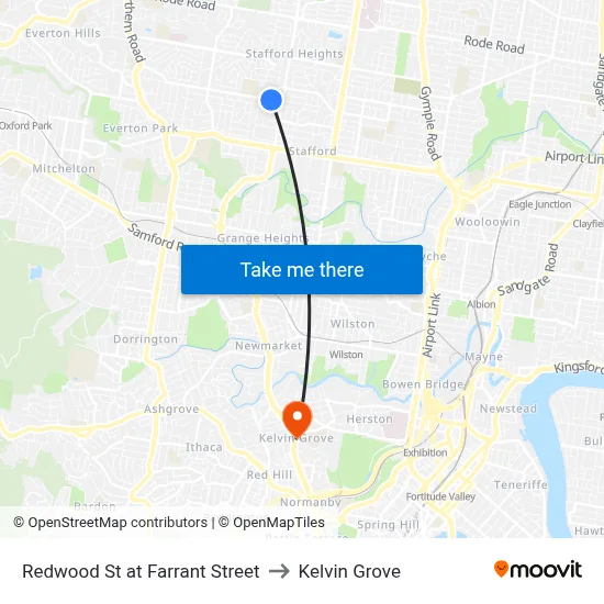 Redwood St at Farrant Street to Kelvin Grove map