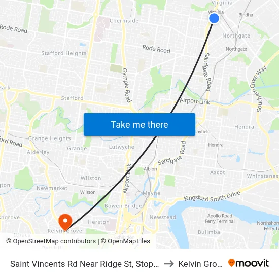 Saint Vincents Rd Near Ridge St, Stop 19 to Kelvin Grove map