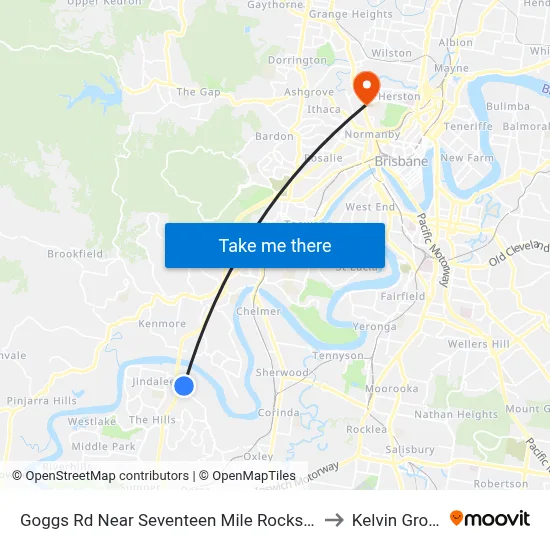 Goggs Rd Near Seventeen Mile Rocks Rd to Kelvin Grove map