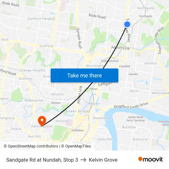Sandgate Rd at Nundah, Stop 3 to Kelvin Grove map