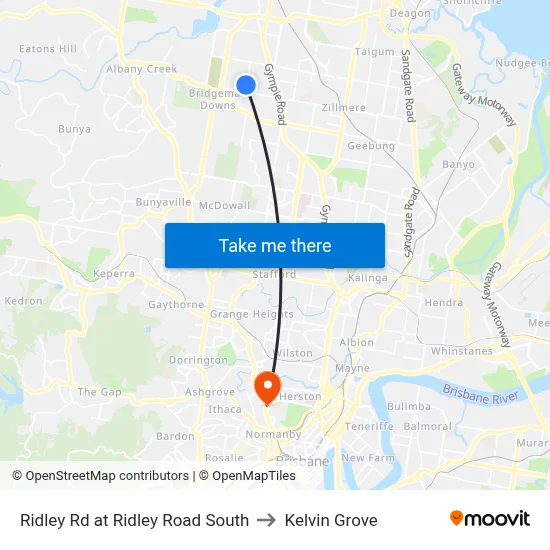 Ridley Rd at Ridley Road South to Kelvin Grove map
