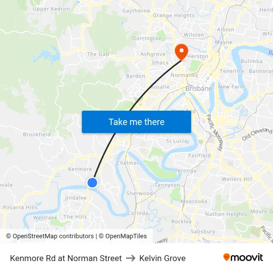 Kenmore Rd at Norman Street to Kelvin Grove map