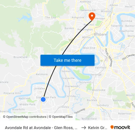 Avondale Rd at Avondale - Glen Ross, Stop 61 to Kelvin Grove map