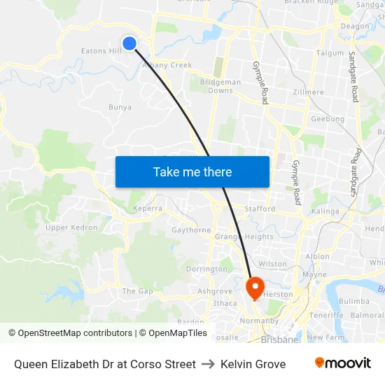 Queen Elizabeth Dr at Corso Street to Kelvin Grove map