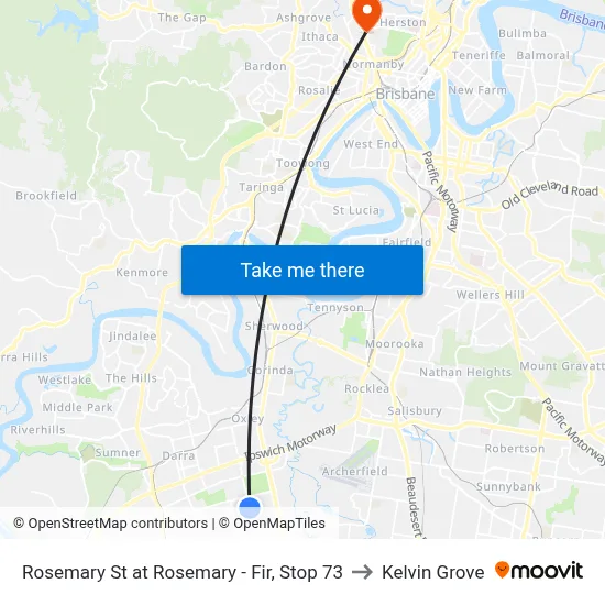 Rosemary St at Rosemary - Fir, Stop 73 to Kelvin Grove map