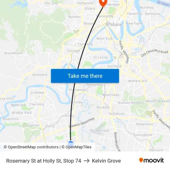 Rosemary St at Holly St, Stop 74 to Kelvin Grove map