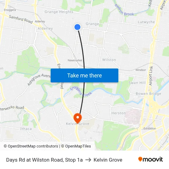 Days Rd at Wilston Road, Stop 1a to Kelvin Grove map