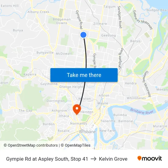 Gympie Rd at Aspley South, Stop 41 to Kelvin Grove map
