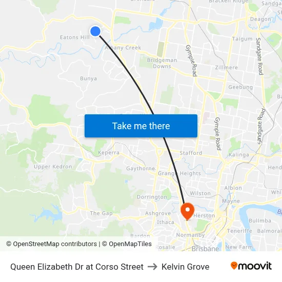 Queen Elizabeth Dr at Corso Street to Kelvin Grove map