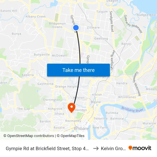 Gympie Rd at Brickfield Street, Stop 45/44 to Kelvin Grove map