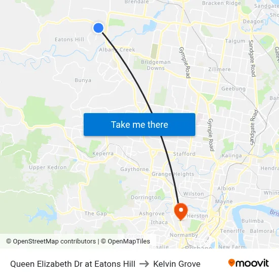 Queen Elizabeth Dr at Eatons Hill to Kelvin Grove map