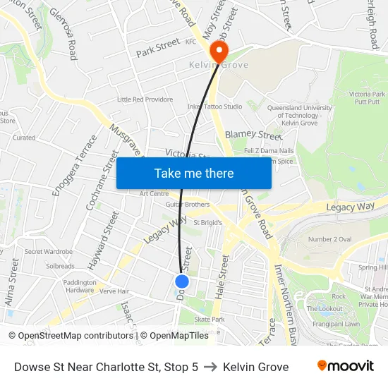 Dowse St Near Charlotte St, Stop 5 to Kelvin Grove map