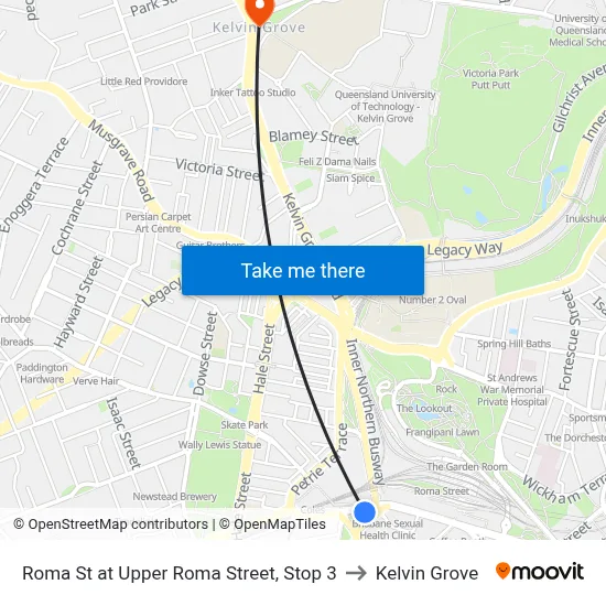 Roma St at Upper Roma Street, Stop 3 to Kelvin Grove map