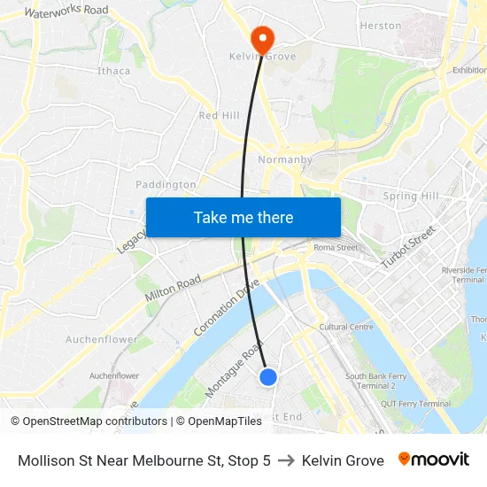 Mollison St Near Melbourne St, Stop 5 to Kelvin Grove map