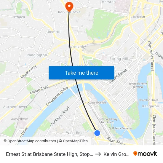 Ernest St at Brisbane State High, Stop 3 to Kelvin Grove map