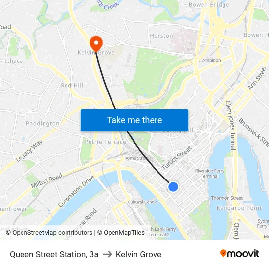 Queen Street Station, 3a to Kelvin Grove map