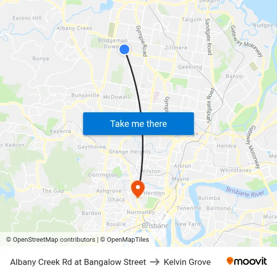 Albany Creek Rd at Bangalow Street to Kelvin Grove map