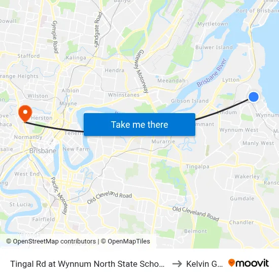 Tingal Rd at Wynnum North State School, Stop 10/5 to Kelvin Grove map